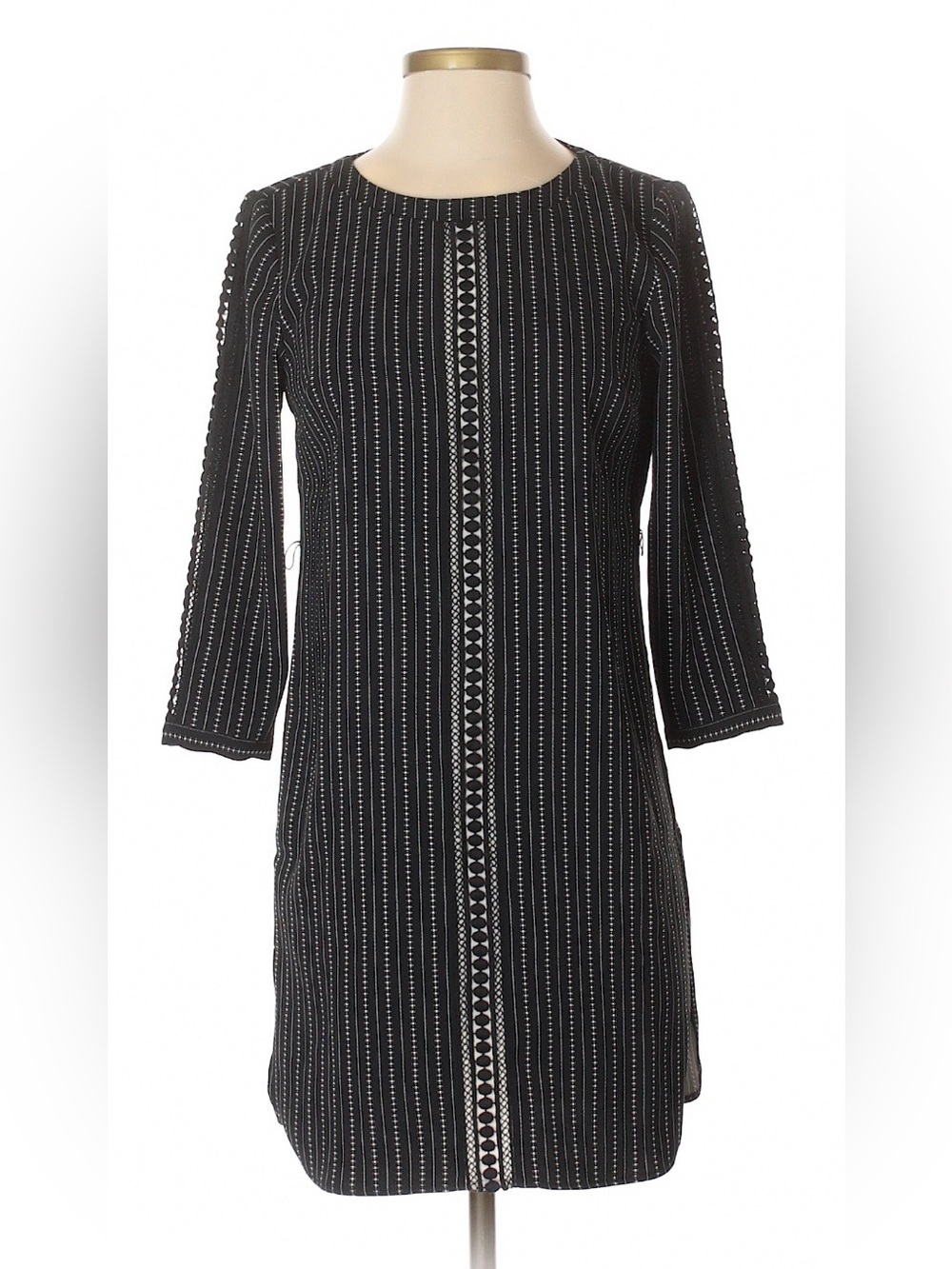 Ann Taylor Black and White Crochet-Trim Shift Dress